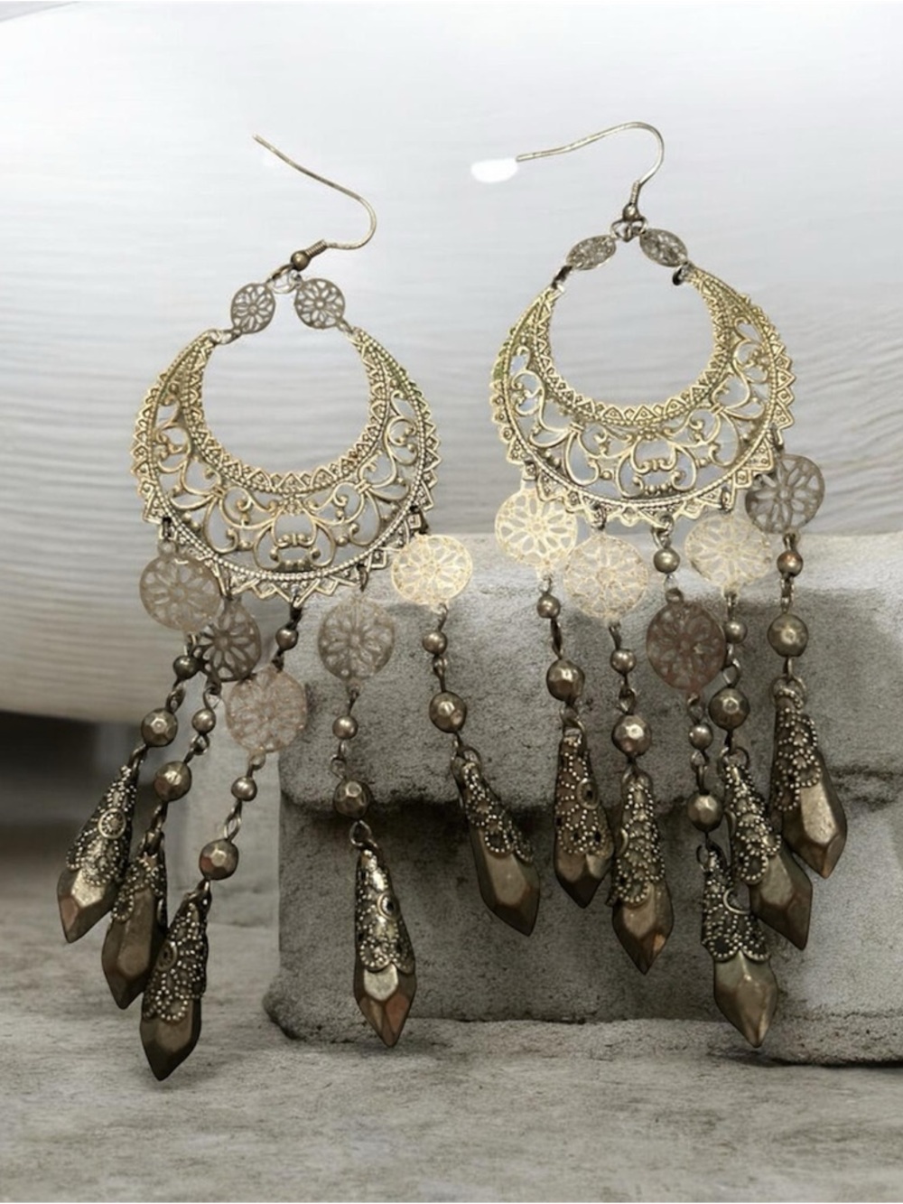 Boho Filigree Dangling Earrings - silver Tone-lightweight